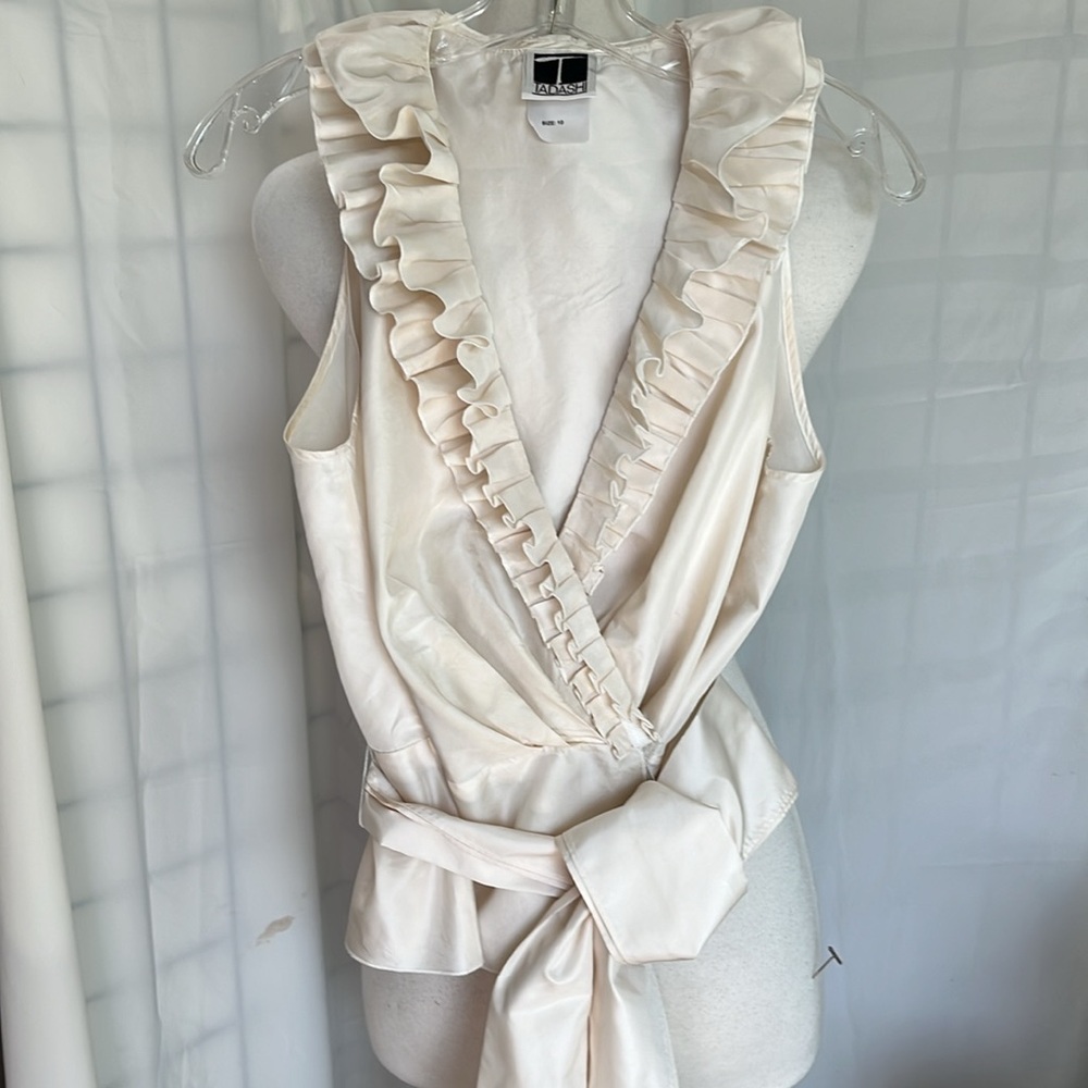 Tadashi Shoji Cream Ruffle Satin Wrap Camisole - Picture 10 of 12